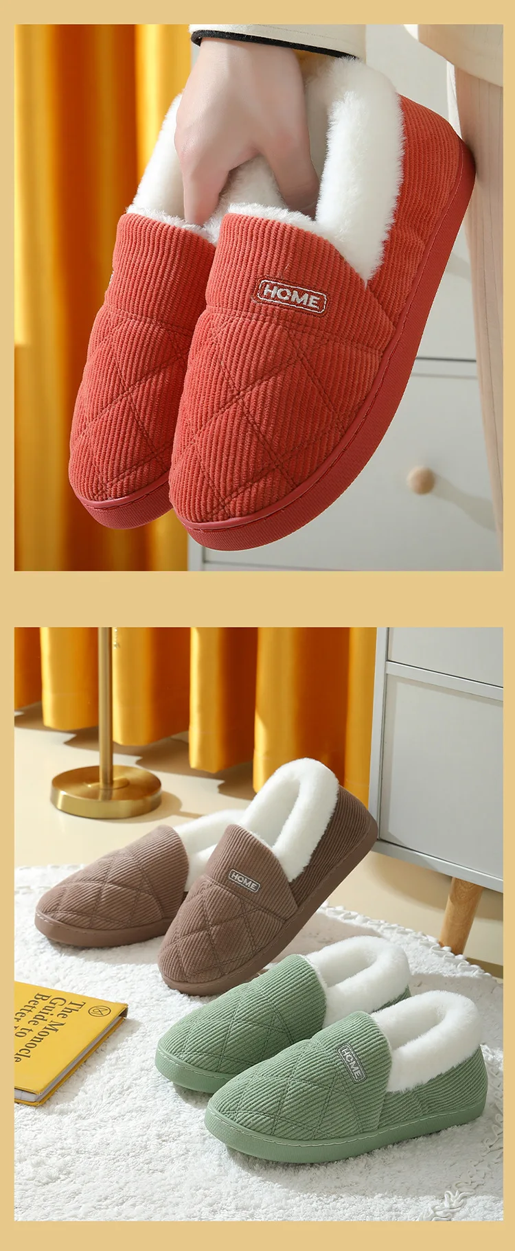 Comwarm Damen-Hausschuhe aus Pelz-Plüsch-Baumwolle für den Innenbereich, weich, gemütlich, flauschig, für Paare, Schlafzimmer, pelzige Rutschen, Winter, warme, flauschige Hausschuhe – Detail 12