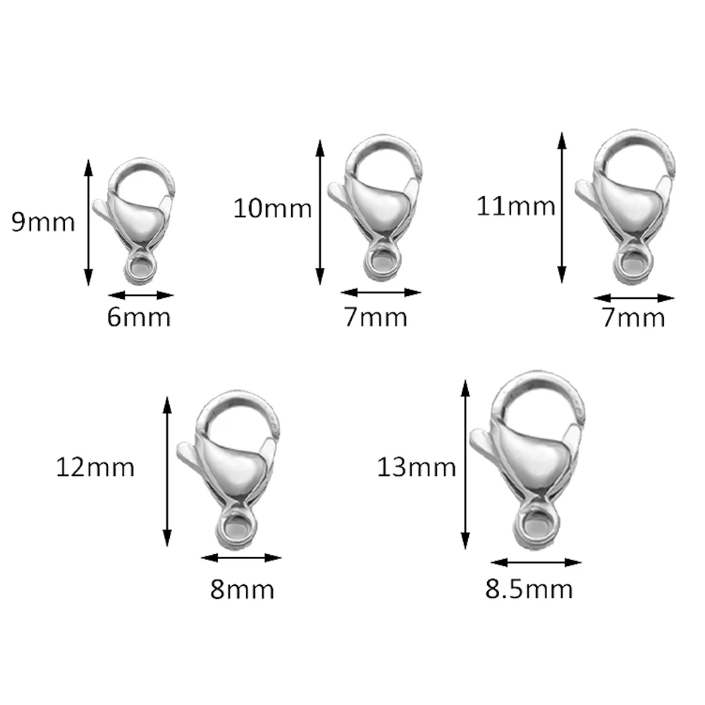 20/100pcs 9 10 11 12 13 mm Stainless Steel Lobster Clasp Hook for DIY Necklace Bracelet Chain Jewelry Making Findings Accessory 2