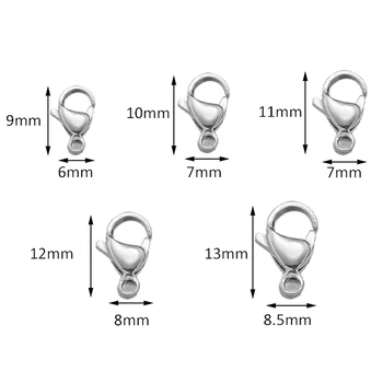 20/100pcs 9 10 11 12 13 mm Stainless Steel Lobster Clasp Hook for DIY Necklace Bracelet Chain Jewelry Making Findings Accessory 2