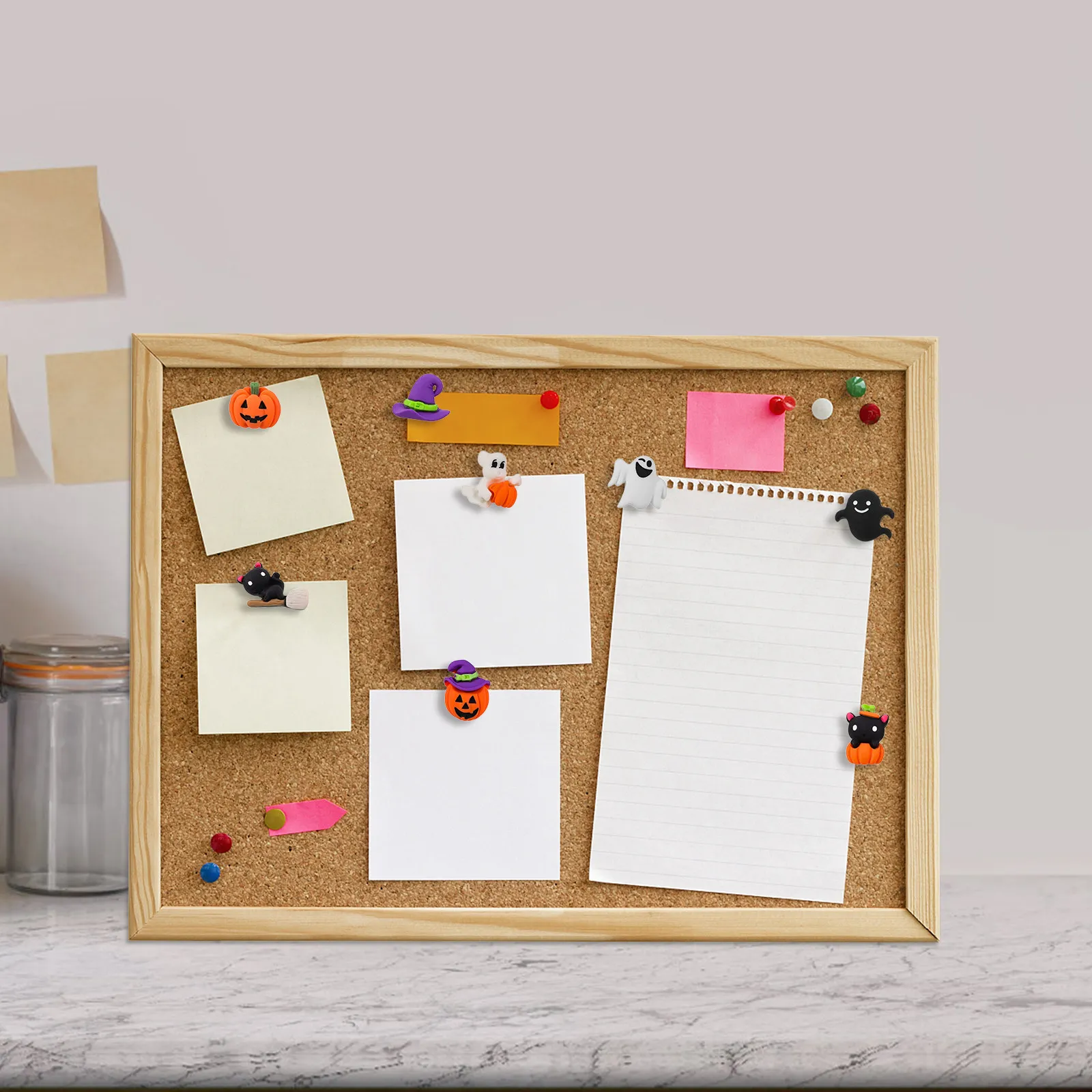 32Pcs 할로윈 호박 검은 고양이 푸시 핀 장식 코르크 보드 압정 창의적 무서운 사무실 파티 용품