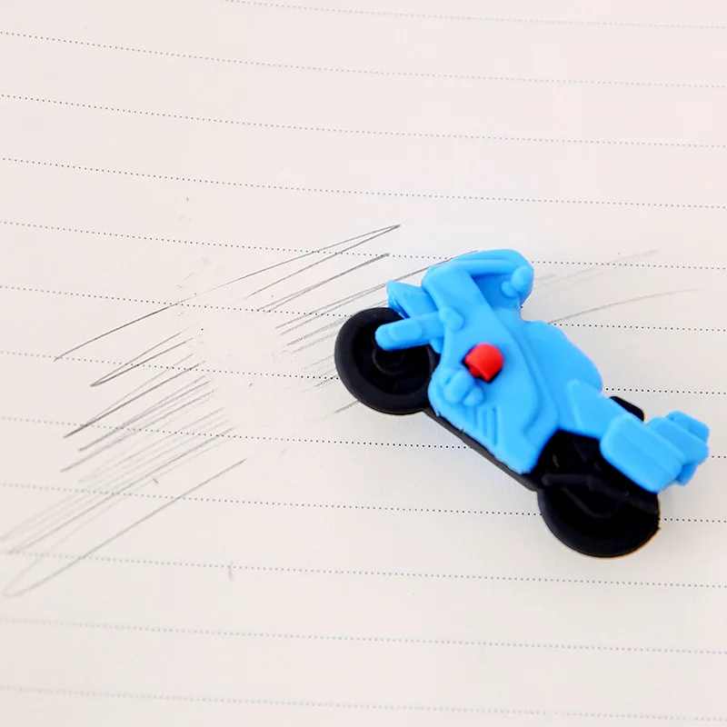 Pencil Eraser Retractable Eraser Kneadable Eraser Biscuit Eraser Plasticine Eraser 3 Pieces/lot Creative Cartoon Motorcycle Shape Eraser Cute Student Stationery Christmas Prize Reward Kawaii Eraser