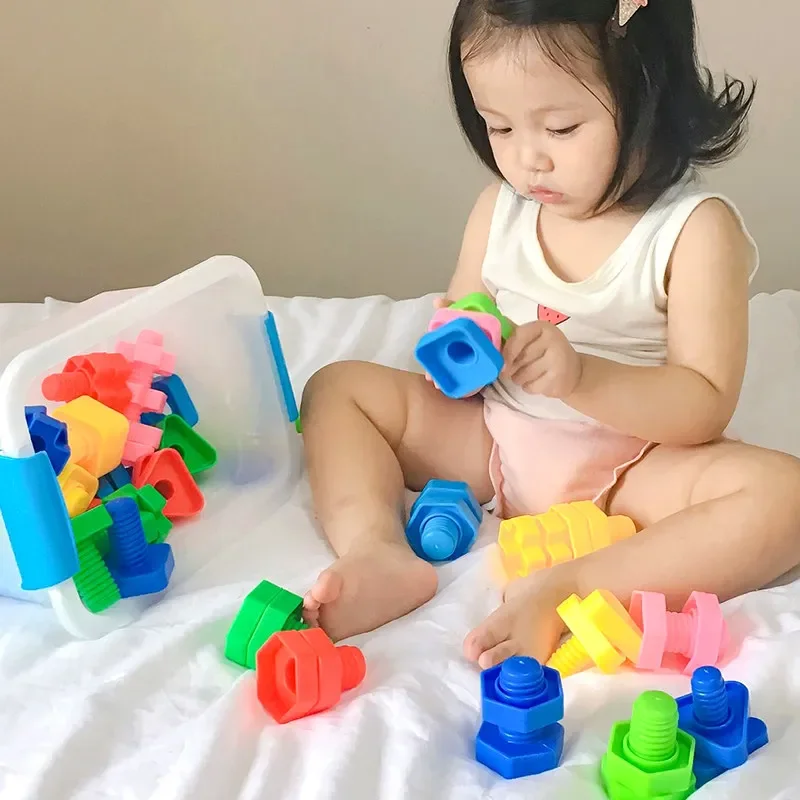 10 Set Screw Building Blocks Nut Shape Match Puzzle Toys For Children Infant Montessori Shape Color Recognize Educational Toys