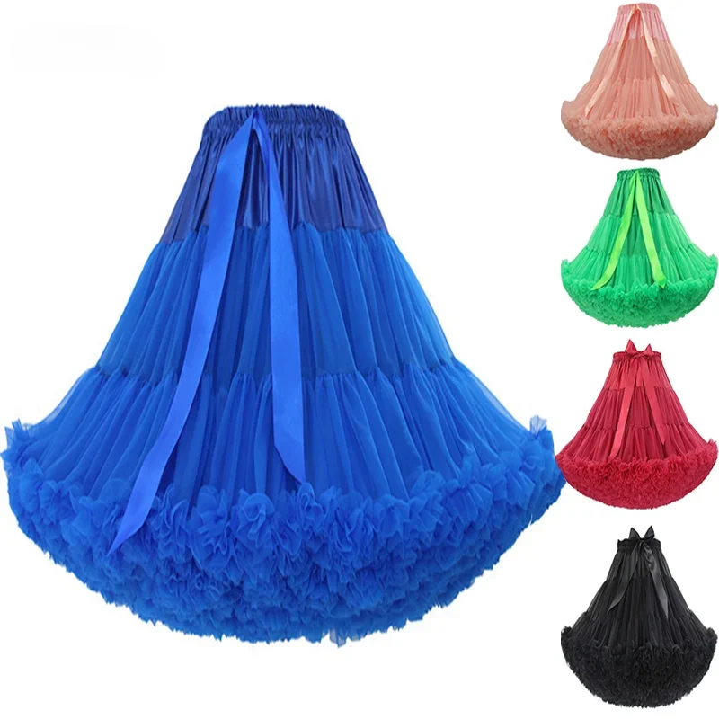 Lolita Petticoat Tulle Tutu Skirt Knee Length Women's Soft Puffy Tulle Petticoats Lolita Ballet Dance Pettiskirts Costume Tutu Skirts Layered Underskirt 55CM Long