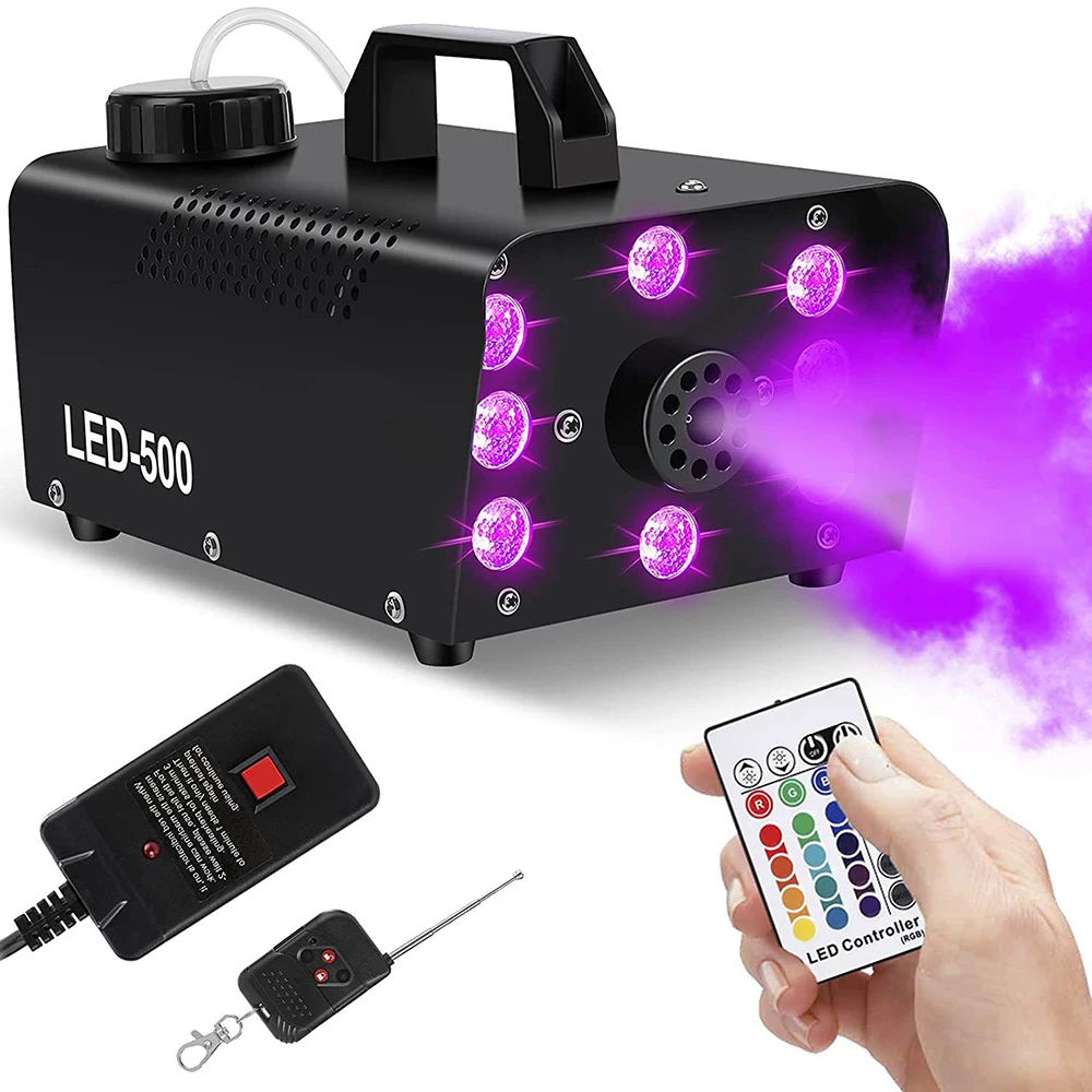 

Disco Colorful Smoke Machine Mini LED Remote Fogger Ejector DJ Christmas Party Stage Light 500W 8 LED Fog Machine