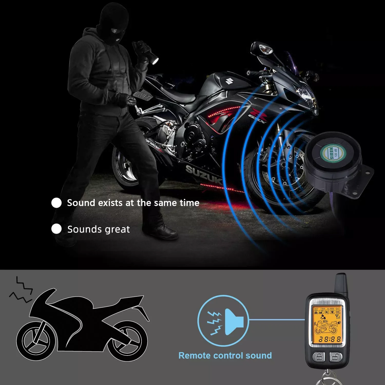 SPY 2 Way Motorcycle Alarm Remote Control Start Cyclone with Remote Start