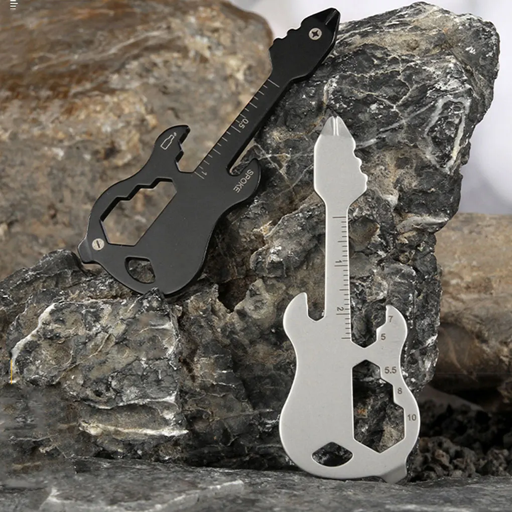 Card Guitar Shaped Tool Handle Opener Wrench Key Chain Gadget Climbing