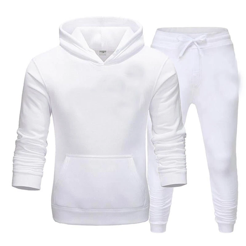 New Men's Solid Sportswear Large Hoodie and Pants Casual Sports Suit Autumn and Winter 2PCs 4-Color Jogging Suit