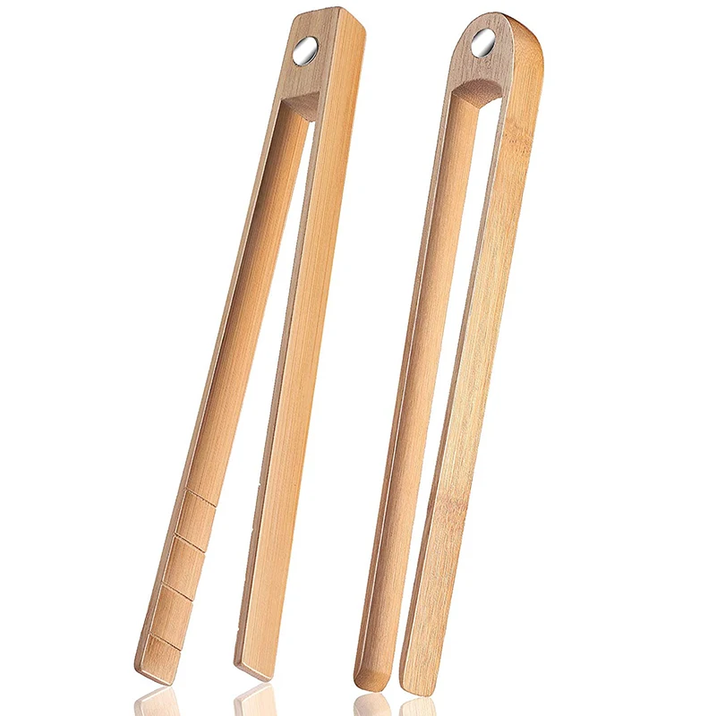Magnetic bamboo toaster tongs 8.7 Inch wooden kitchen toast tongs cooking natural bamboo kitchen utensils 2 Pieces