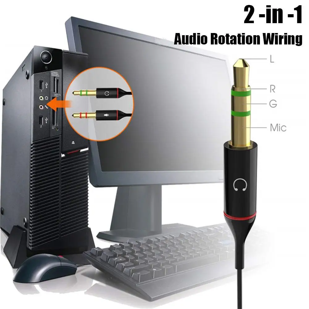 

2-in-1 Computer Headphone Adapters Audio Cable Adapters Converter Phone Mobile Converter Cable Microphone Splitter Micropho C0X9