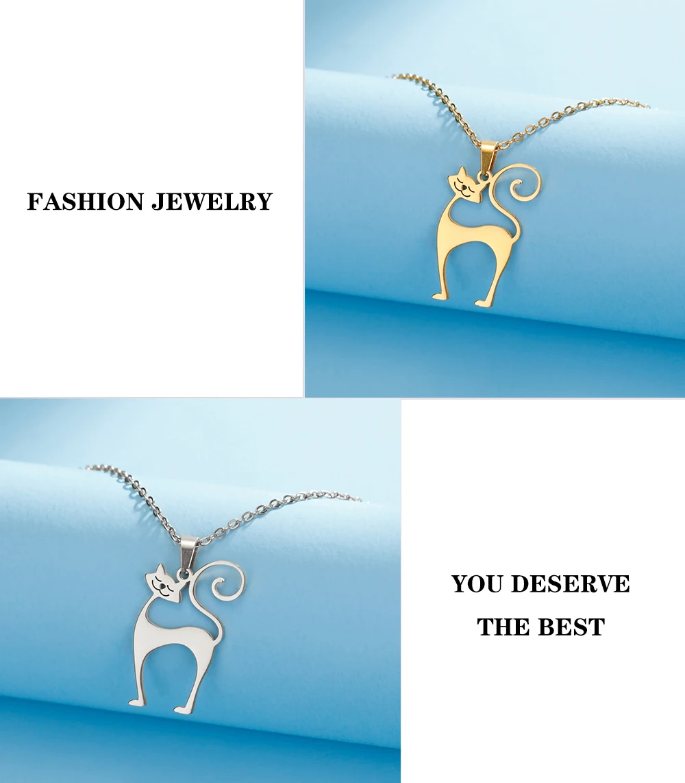 Cat Pendant Necklace Stainless Steel Cute Animal Chain Necklace for Women Fashion Choker Jewelry - PeticaDeals