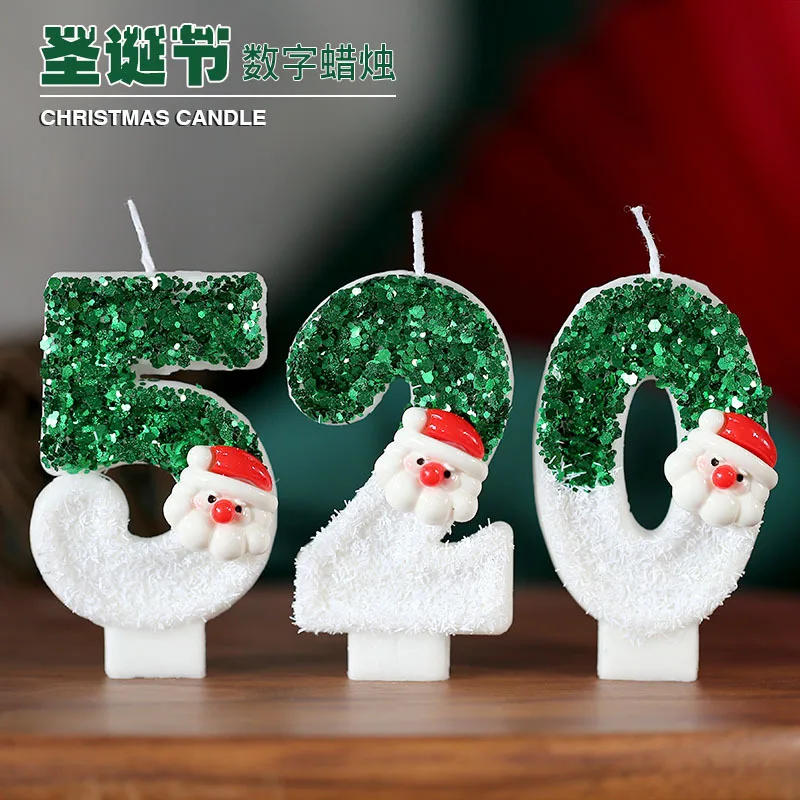 

Green Red Candle Merry Christmas Crown Rhinestone Glitter Pearl Happy Baby Birthday Cake Topper Wedding Dessert Baking Supplies