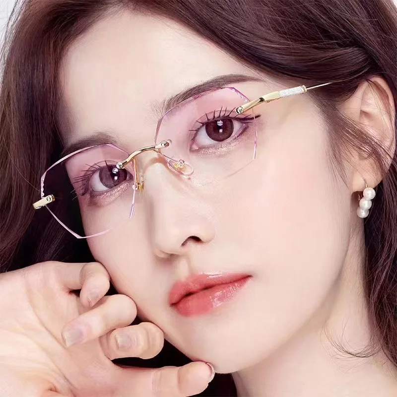

Women Reading Glasses Fashion Anti Blue Light Hyperopia EyeGlasses Female Diamond Frameless Prescription Eyewear +0.0~+4.0