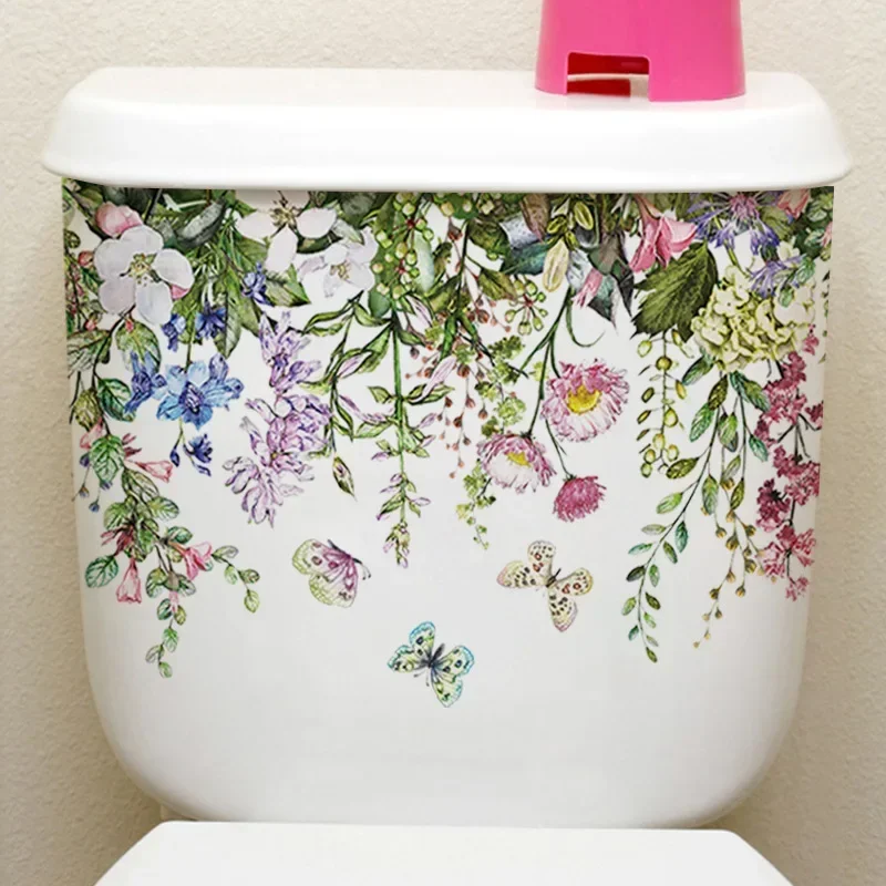 Toilet Stickers Toilet Wall Stickers Vinyl Stickers Green Plants Flowers Toilet Stickers Bathroom Decoration