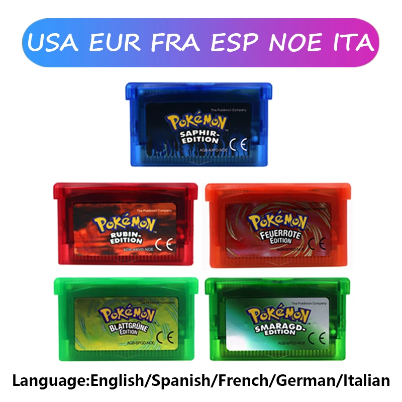 Игровая картридж для видеоигр GBA 32 бит, картридж с покемоном, изумрудом, рубином, лиственным зеленым сапфиром, многоязычный для GBA/NDS