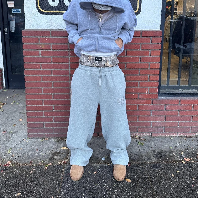 Y2K Retro Sweatpants Double Waisted Embroidered Camouflage Pattern Wide Leg Pants Men Trend Casual Streetwear Unisex Baggy Pants 6
