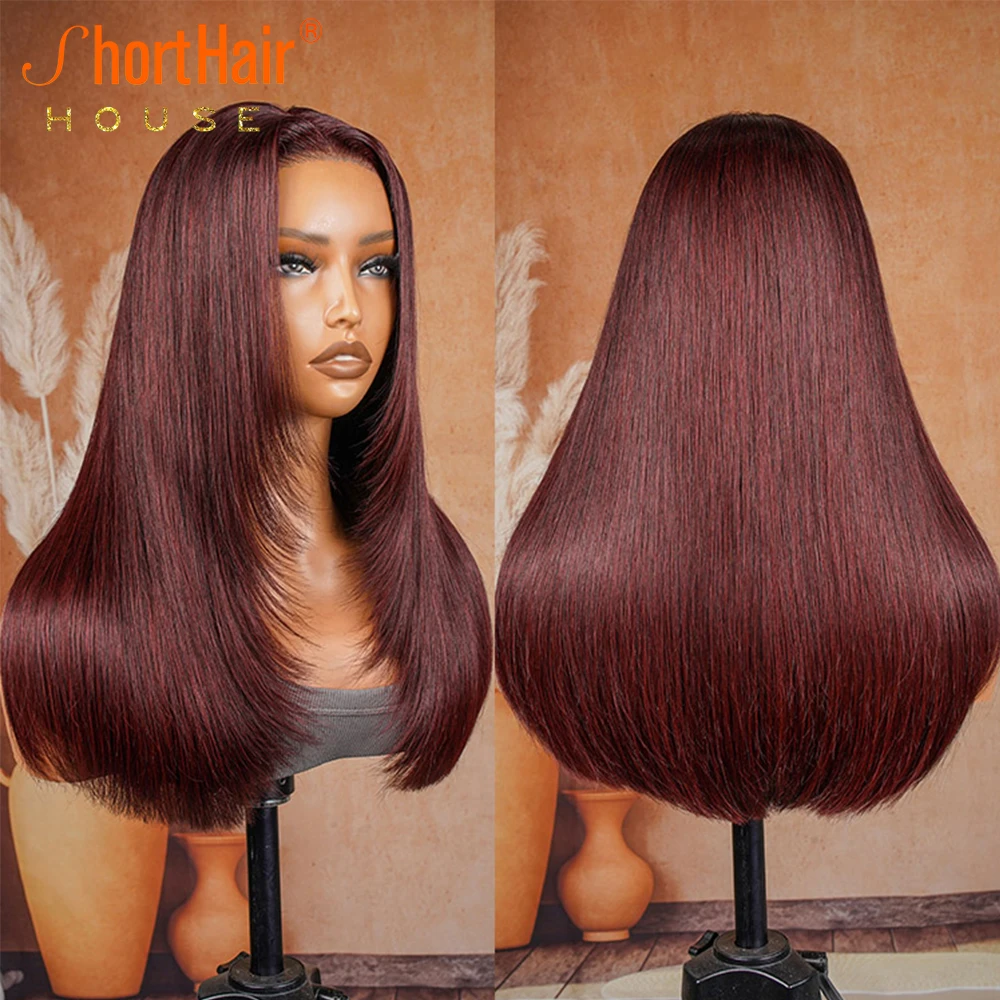 Invisi Strap 360 Lace Frontal Wigs Human Hair Highlight Brown Human Hair Wigs 99J Brazilian Layered 4x4 Pre-Cut Lace
