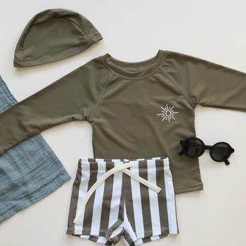 2025 Estate Neonati maschi Costume da bagno maniche lunghe Costume intero per bambini Bambino Cartoon UPF50 + Protezioni Costume da bagno infantile Sui 1