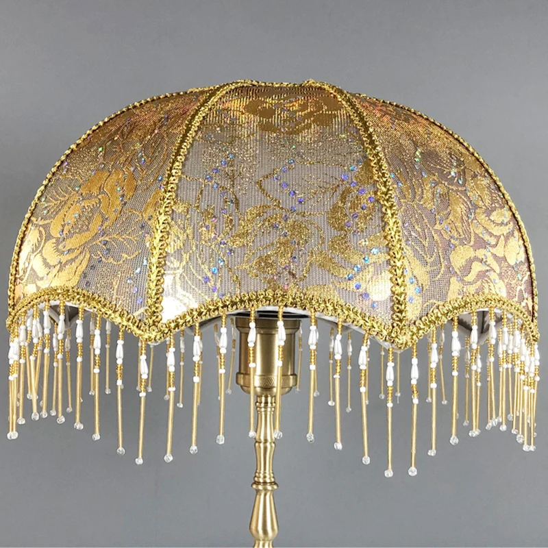 European Vintage Luxury Lampshade Table Lamp Cover Retro Princess Rustic Bedroom Bedside Bead Lace Fabric Lamp Cover Home Decor