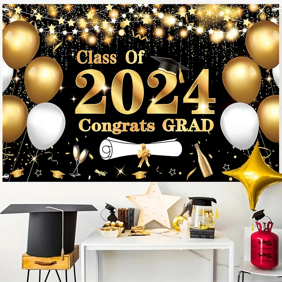 

Graduation Party Decorations 150x100cm Class of 2024 Graduation Banner Backdrop Congrats Grad Party Supplies Photo Props