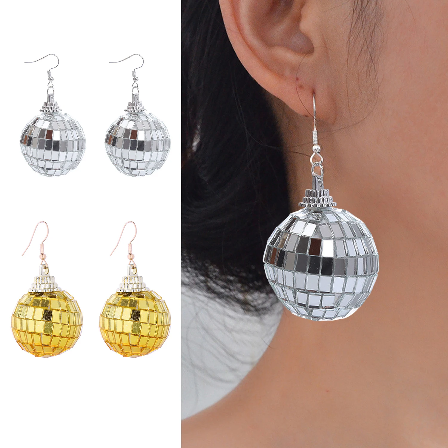 

Retro Disco Ball Drop Earrings Women Boho Round Luxury Mirror Party Reflect Earrings Ball Dangle Jewelry Light Disco Earring