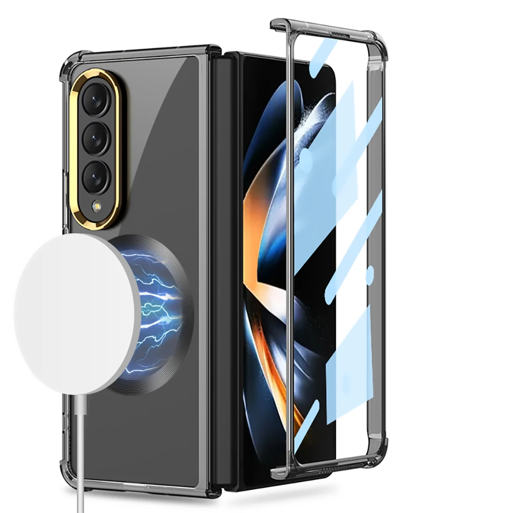 

Чехол прозрачный в стиле милитари с кольцом-подушкой на палец для Samsung Galaxy Z Fold 4 Fold4, магнитный беспроводной Чехол Для Magsafe Shell