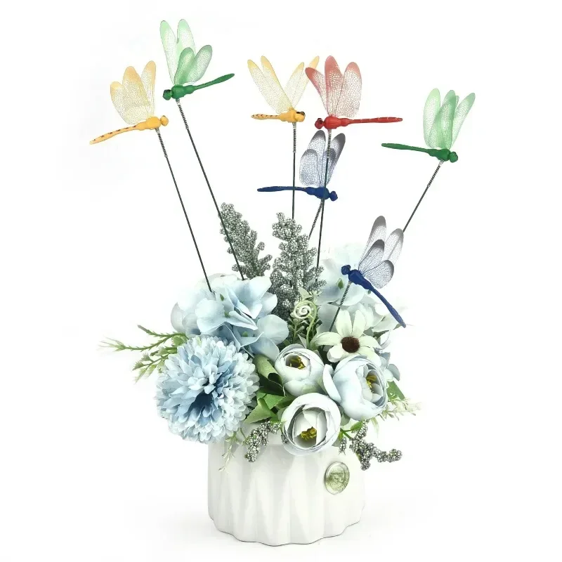 10pcs 3D 잠자리 꽃 잠자리 정원 배열 마당 화분 나비 다채로운 잠자리 파티오 정원 장식 야외
