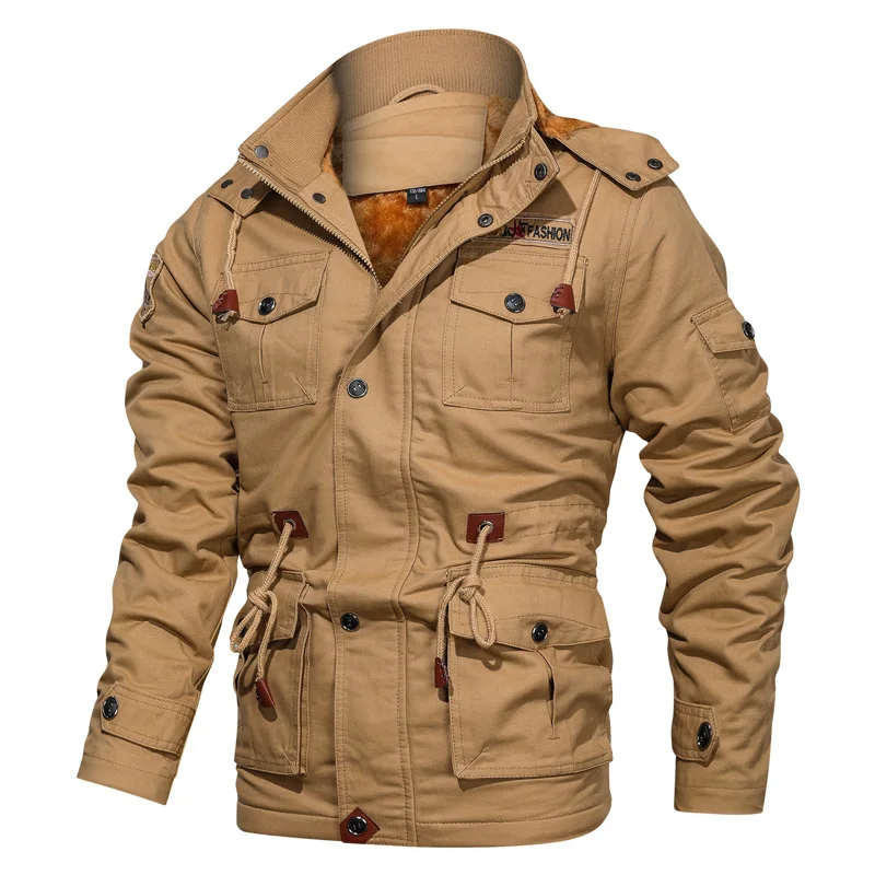 Winter Casual Plus Size Hooded Men's Jacket Fleece Thickened Mid-length Coat Jackets for Men Denim Jacket Men Mens Fashion