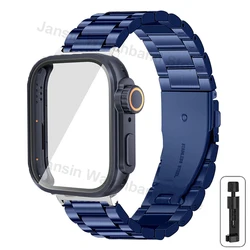 Premium Stainless Steel Strap with Ultra Case for Smartwatch Accessories (Blue-Blue)