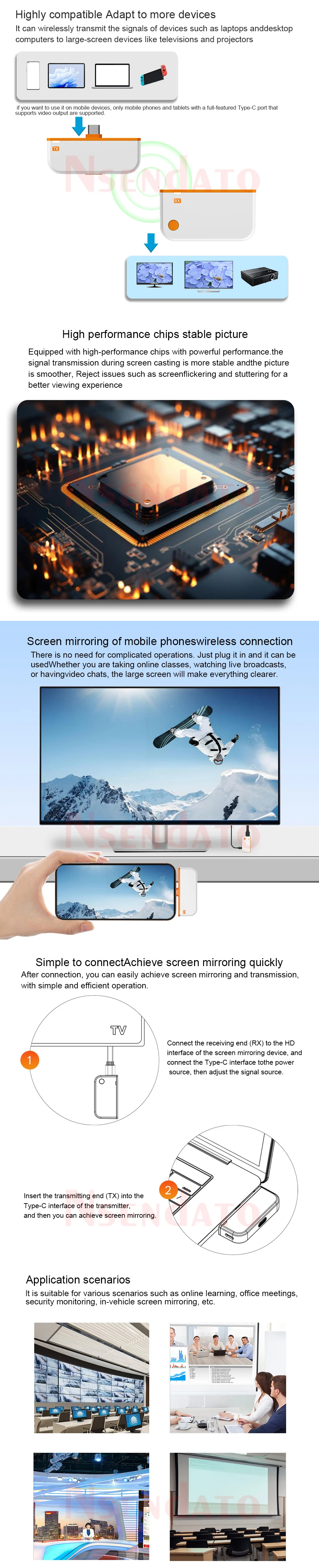 1080P 50M Wireless HDMI Extender HDMI USB C Video Transmitter Receiver Wifi Disp