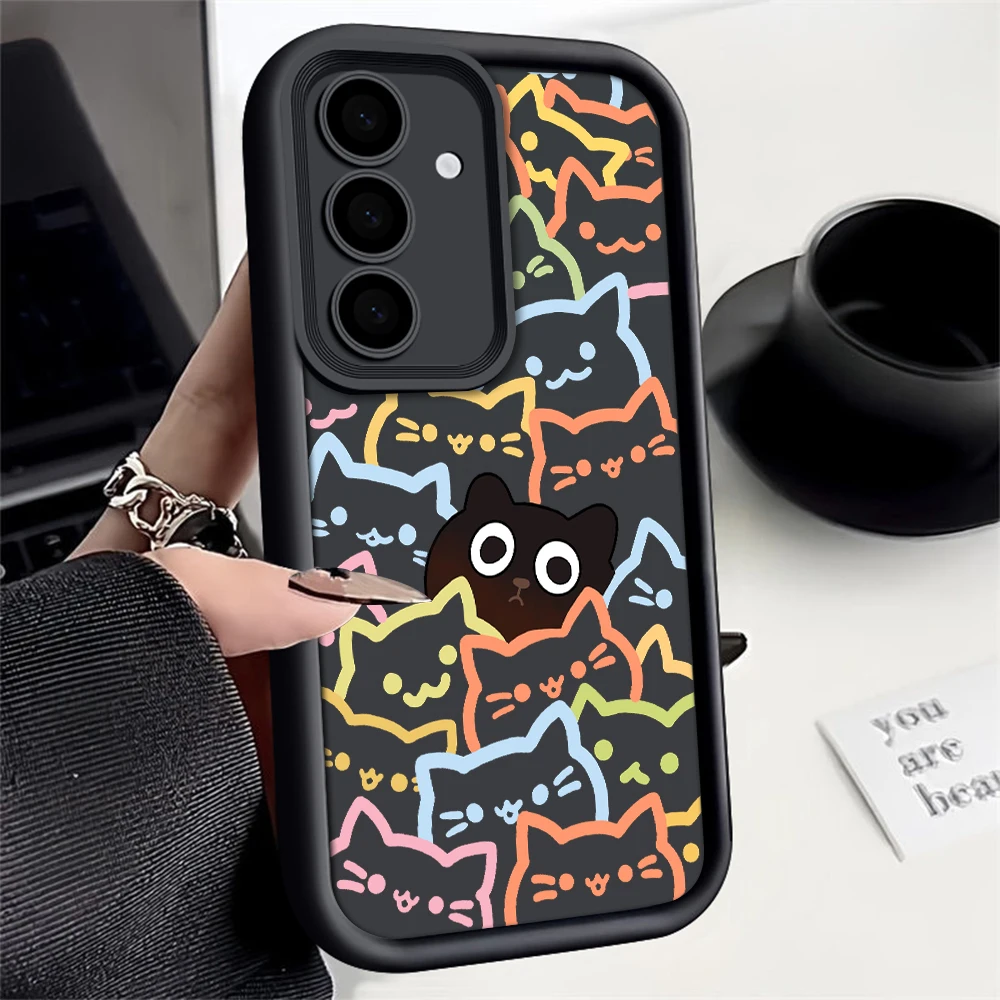 Cartoon Cat Silicone Phone Case with Colorful Line Design