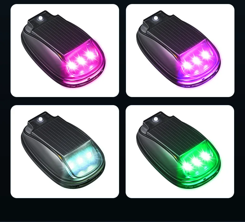 RGB LED-Stroboskoplichter, solarbetrieben, Warnleuchten für Flugzeuge, Hubschrauber, kabellose LED-Blitzleuchten für Auto und Motorrad – Detail 7