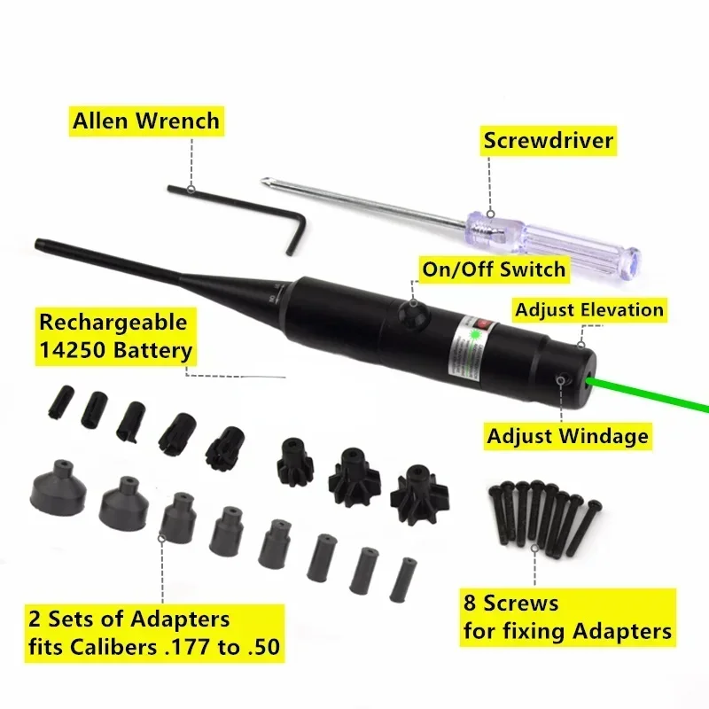 Laser Bore Sight Tactical Red Laser Boresighter Kit .177 to.50 Caliber Laser Pointer Collimator Universal Bore Sighter