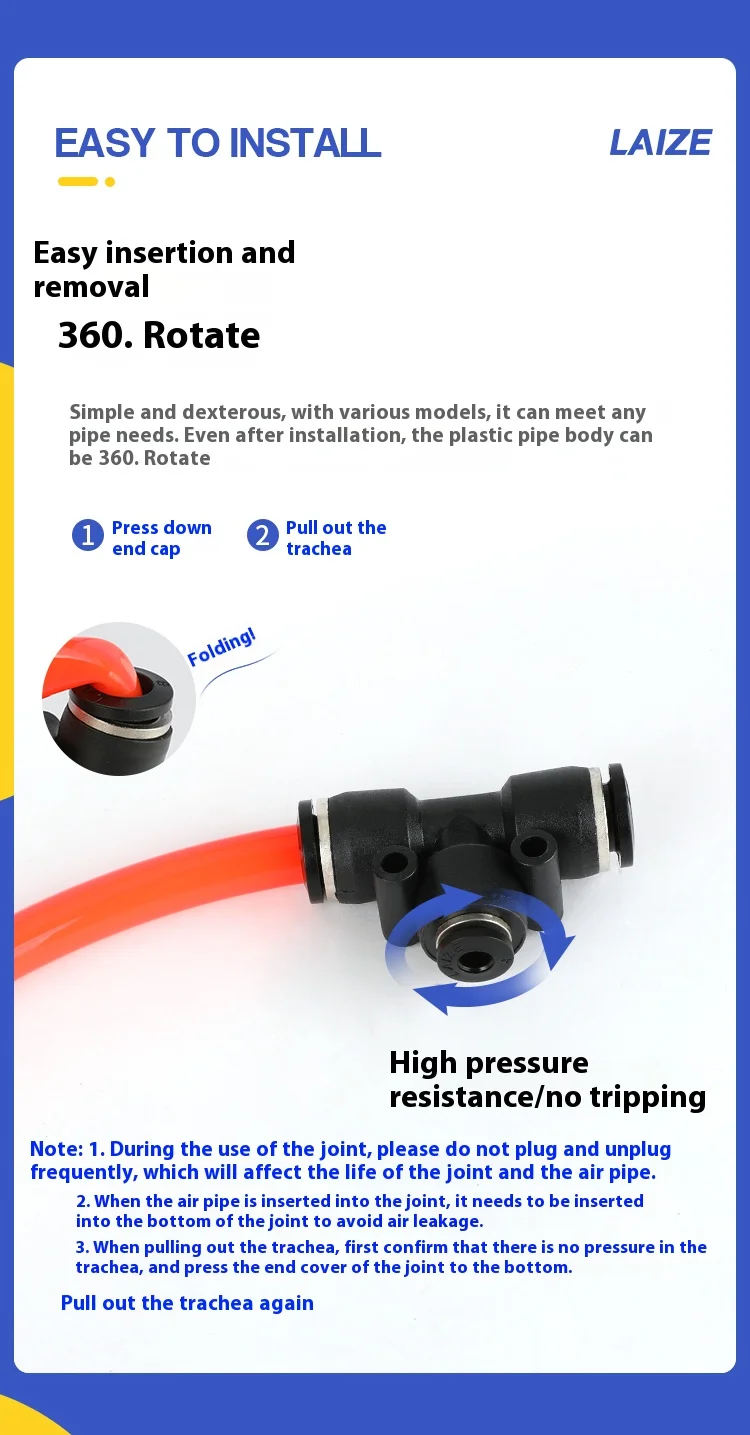 Description Picture 5 of itemAir Pipe Hose Fitting Pneumatic Fitting Black PEG Three-Way Variable Diameter Quick Connector