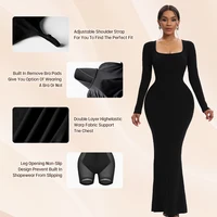 Women Long Sleeve Maxi Shapewear Slips Dress Slimming Waist Hip Enhancer Body Shaper With Built In Bra 5