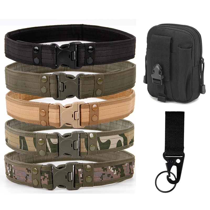 

Army Style Combat Belts Set Included Bag Hook Quick Release Tactical Belt Fashion Men Military Canvas Waistband Outdoor Hunting