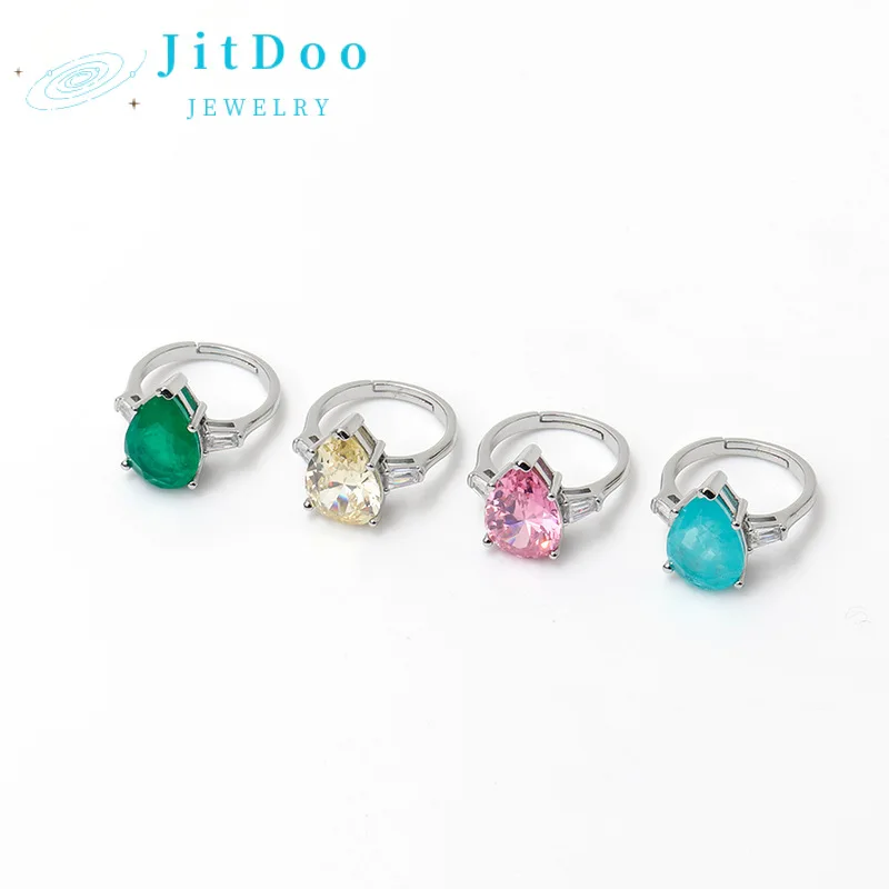 Jitdoo 10*14Mm Goccia D'Acqua Paraiba Tormalina Emerald Lab Diamond Pink Topaz Rings Vintage Wedding Gemstone Jewelry Regalo Delle Donne