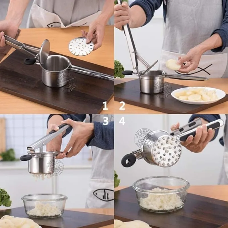 수동 감자 매셔, 교환 가능한 디스크 3 개, 과일 착즙기 레몬 압착기, 야채 분쇄기, 과일 프레스