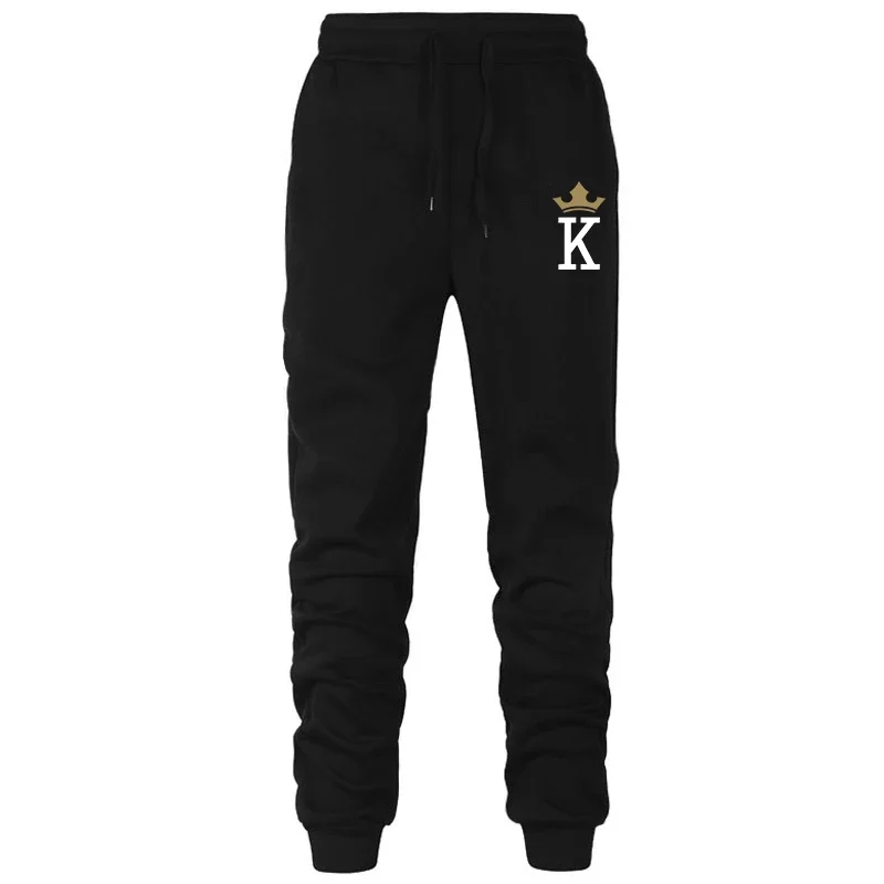 חליפת ספורט לגברים עם הדפס מלך, סווטשירטים עם כובע, מתאימה לפעילויות חיצוניות ולריצה, בגדי גברים יחידים, חולצות ומכנסיים