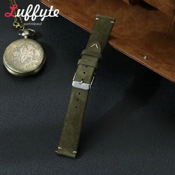Handcrafted Vintage Suede Leather Watch Band with Quick Release - 22mm (Green)