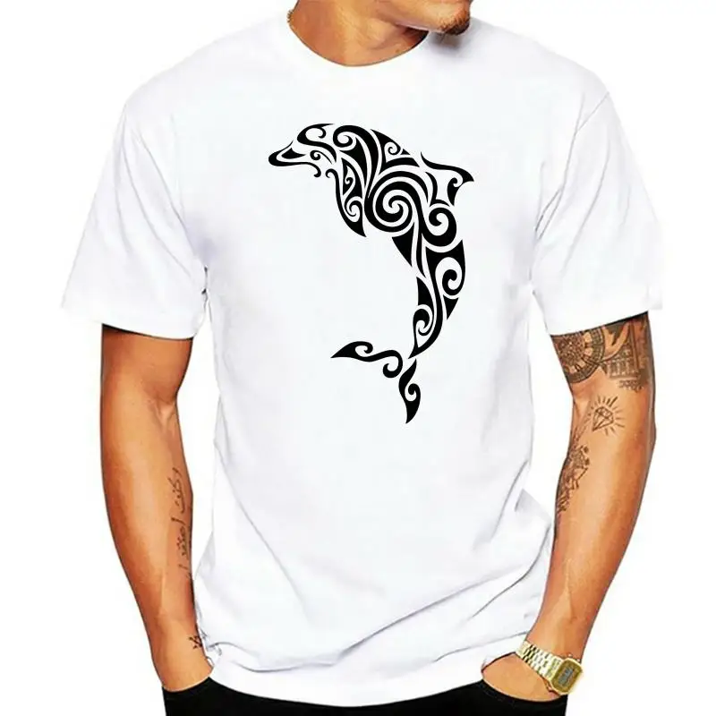 

Tribal Dolphin Tattoo Large Print Men'S T-Shirt - Dolphins Design Tattoos Breathable Tops Tee Shirt