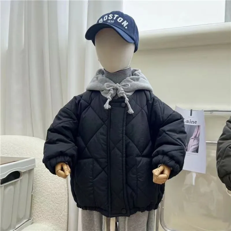 Children Cotton-padded Coat Autumn Winter New Fashionable Boys and Girls Solid Color Baby Short Pocket Warm Jacket