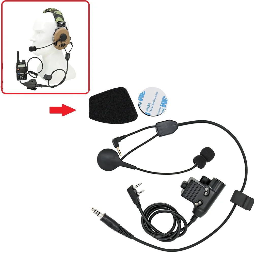 Tactical headphone adapter Y cable set with PTT adapter u94 PTT compatible sordin ipsc headset