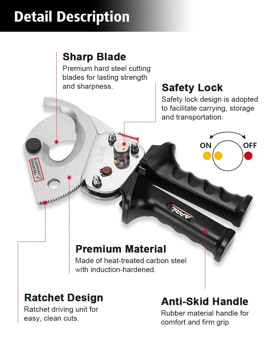 Russia Warehouse Ratchet Cable Wire Cutter Round Section Steel Blades Cut  Up To 300/500mm² Cu/Al Cable XLJ-D-500 / XLJ-D-300 - AliExpress, image size:900x1200