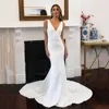 Civil Mermaid Wedding Dress Women Simple Brides Wedding Wear V-Neck Backless Long Train Bridal Gown Bride Dress Customized 1