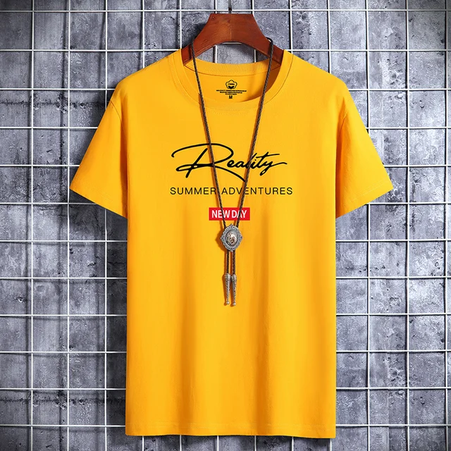 2022 NEW Letter Printing 100% Cotton Men T Shirt Hip-Hop Cotton T-shirt O-neck Summer Male Causal Tshirts Fashion Loose Tees J02 yellow