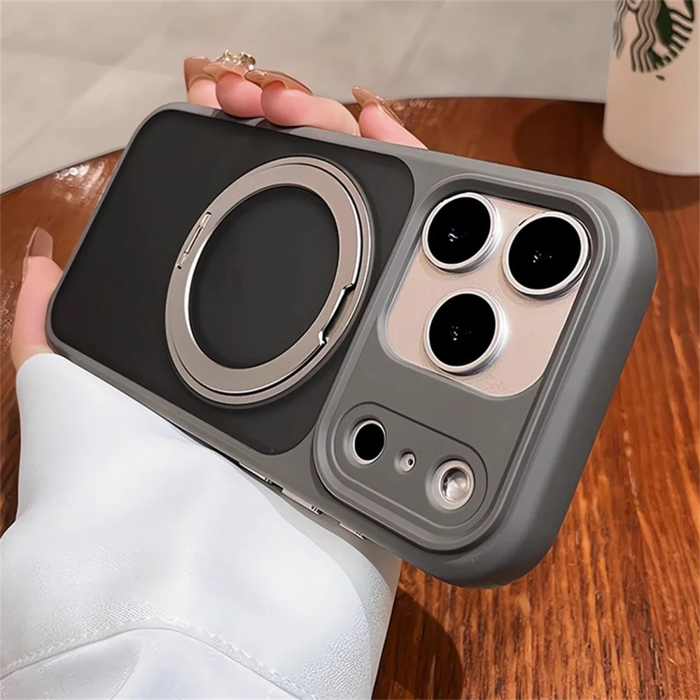 Luxury Magnetic Aluminum Alloy Stand Phone Case with 360° Rotating Folding Bracket Protective Cover