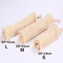 Reusable Cotton Mesh Produce Bags with Drawstring for Fruits and Vegetables Storage (Beige)