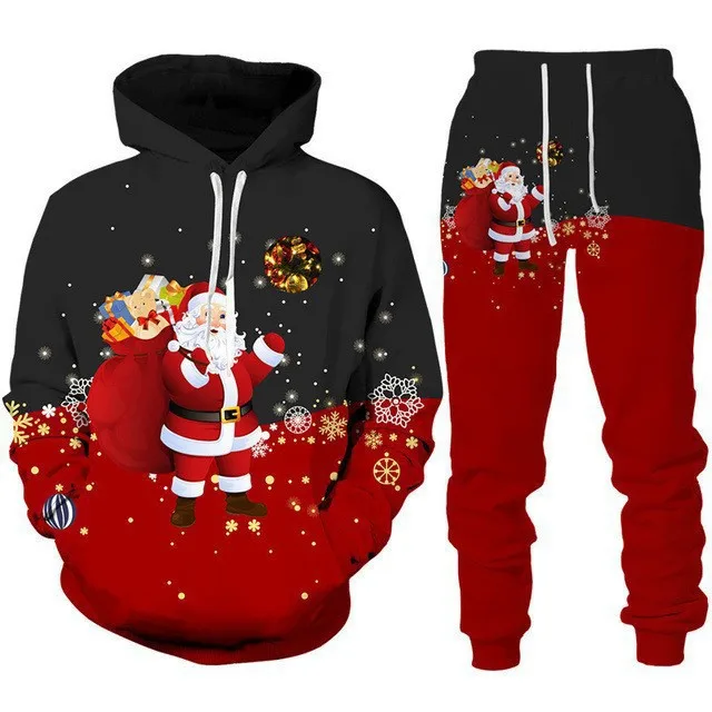 Autumn Christmas Mens 3D Printed Hoodie Pant Sets