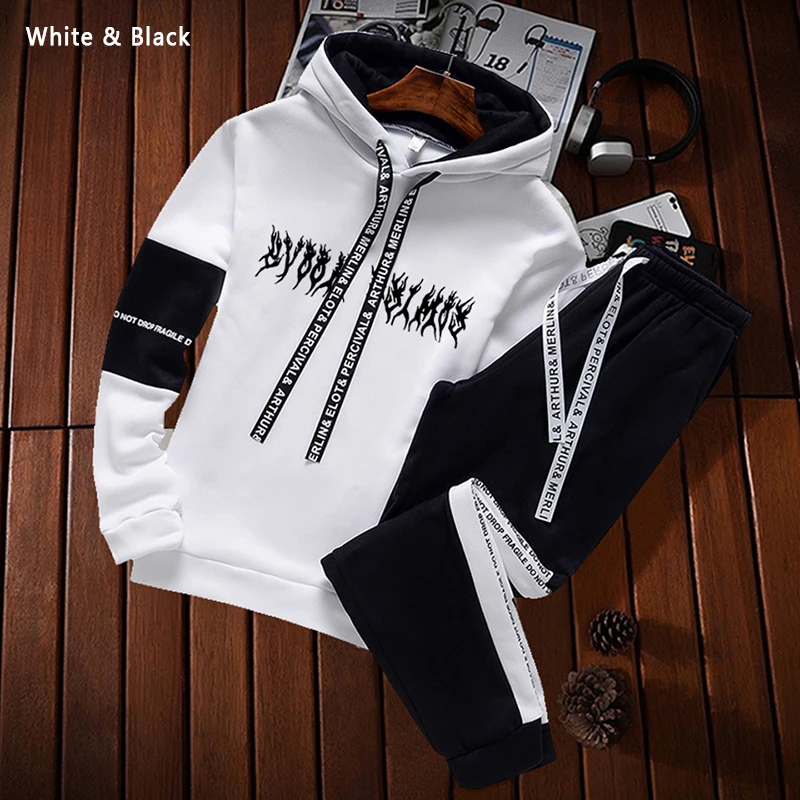 

Men Tracksuit Autumn Winter Fashion Casual Pullover Hoodies Sweatshirt+Sweatpants 2 Piece Set Luxury Man Top Or Pants Clothes