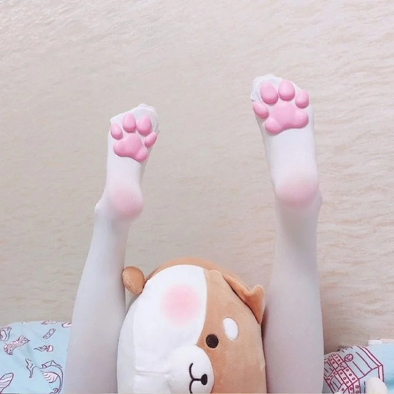 Cute Anime Kawaii Stockings for Women Girls Cat Paw Tights Role Play Halloween Gothic Lolita Cat Socks Over Knee Thigh 3D Print